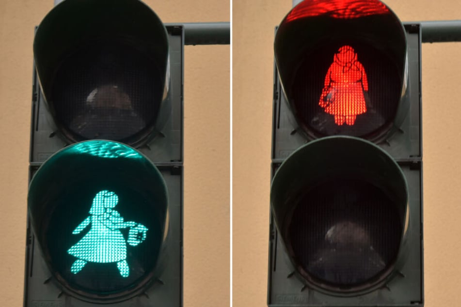 Die kultige Marktfrau "Fraa Rauscher" ist jetzt ein Ampelmännchen im Frankfurter Stadtteil Sachsenhausen.