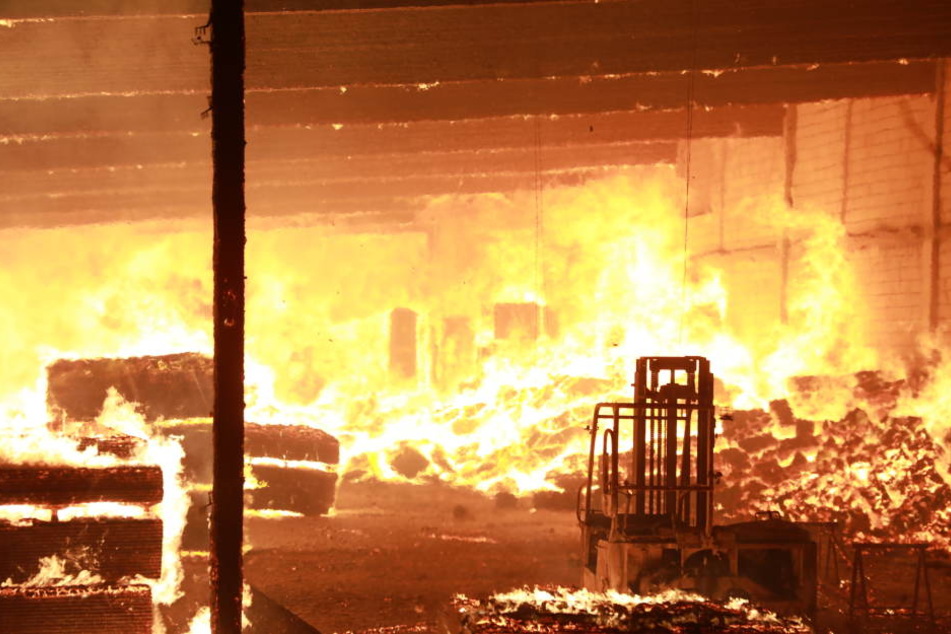 Riesige Flammen! Am 15. Februar 2018 stand eine Lagerhalle in Coswig in Flammen.
