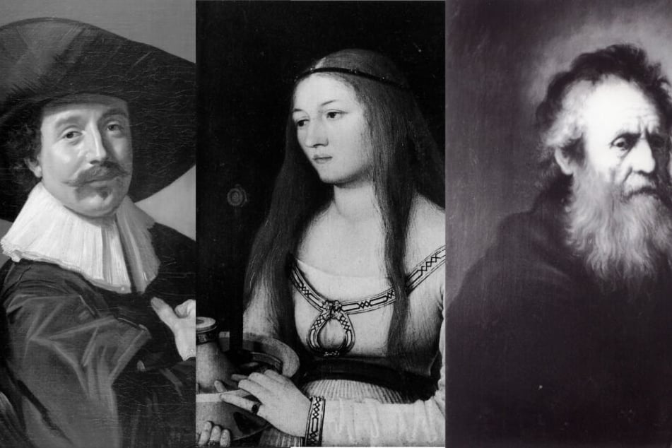 Diese Bilder wurden 1979 gestohlen: (v.li.) "Brustbild eines Unbekannten Herrn mit Hut und Handschuhen" von Frans Hals, "Heilige Katherina" von Hans Holbein und das Gemälde "Alter Mann" von Jan Lievens.
