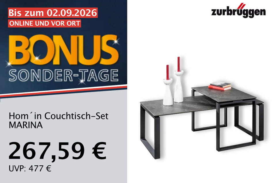 Das Hom'in Couchtisch-Set MARINA
für 267,59 statt 477 Euro.