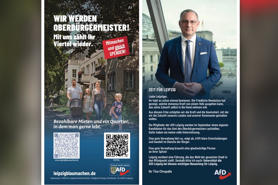 Mit diesem Flyer wirbt Chrupalla in Leipzig für seine Partei.