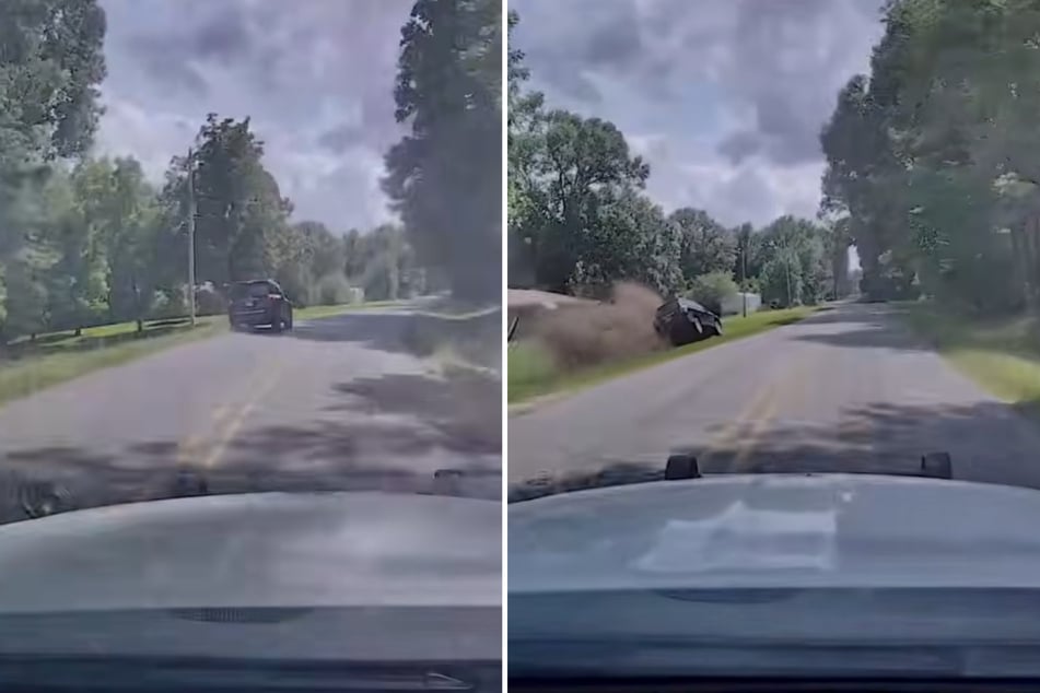 Während der Verfolgungsjagd kam der SUV von der Straße ab ...