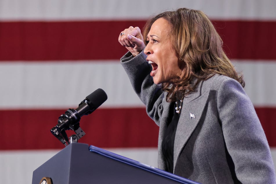 Democratic presidential nominee Kamala Harris speaks during a campaign event in Atlanta, Georgia, on October 19, 2024.