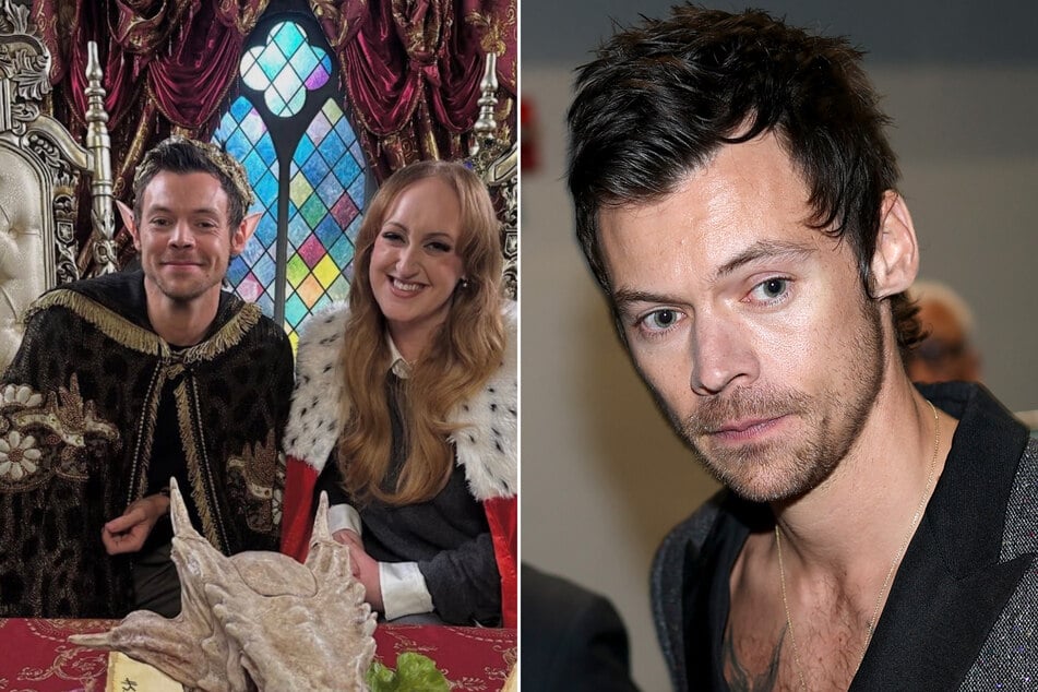 Harry Styles made a cheeky reference to those viral hair transplant rumors as he joined internet personality Brittany Broski (c.) on her Royal Court series.