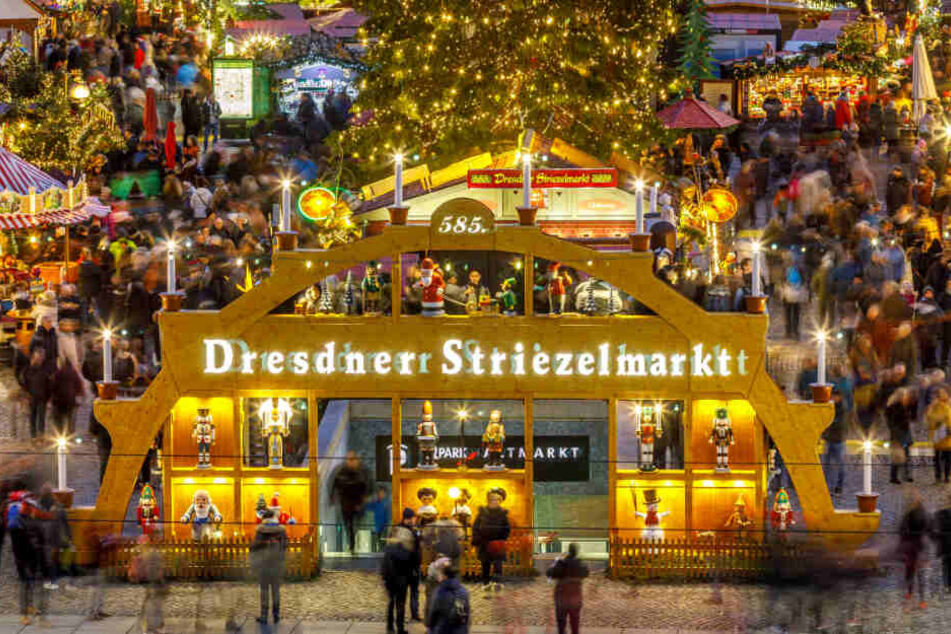Was für ein atemberaubend schöner Anblick! Der Dresdner Striezelmarkt erstrahlt in weihnachtlichem Lichterglanz.