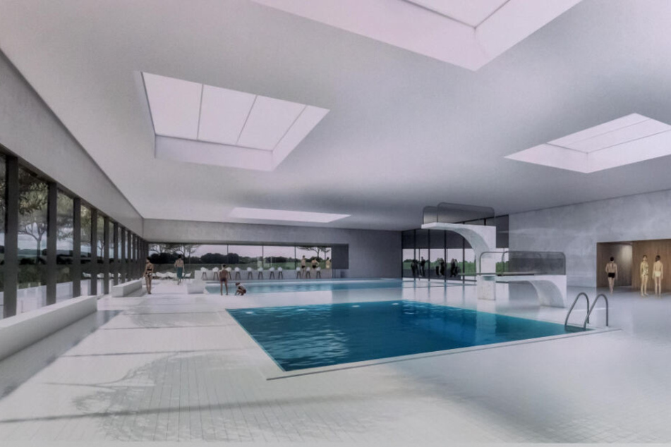 Ein 25-Meter-Becken, ein Lehrschwimmbecken und Sprungtürme soll das neue Bad bieten.