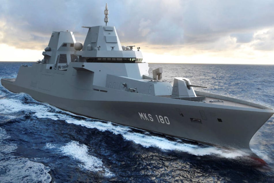 Die Grafik zeigt das Kampfschiff "MKS 180" auf dem Meer schwimmen.