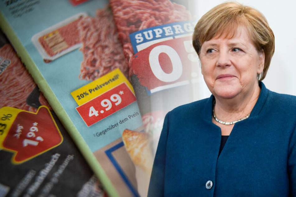 Im Kampf gegen Billig-Angebote für Lebensmittel lädt Angela Merkel zum Gipfel-Treffen ins Kanzleramt. (Bildmontage)