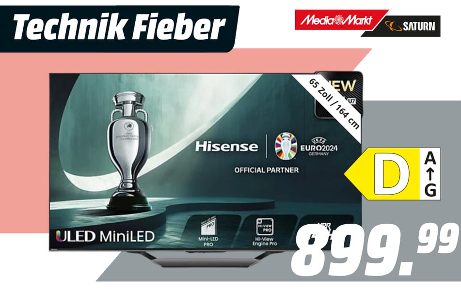 65-Zoll Hisense-Fernseher für 899,99 Euro.