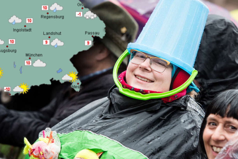 Mit einem wasserfesten Kostüm ist man am Fasching in München auf der sicheren Seite, denn es wird stürmisch und regnerisch. (Bildmontage)