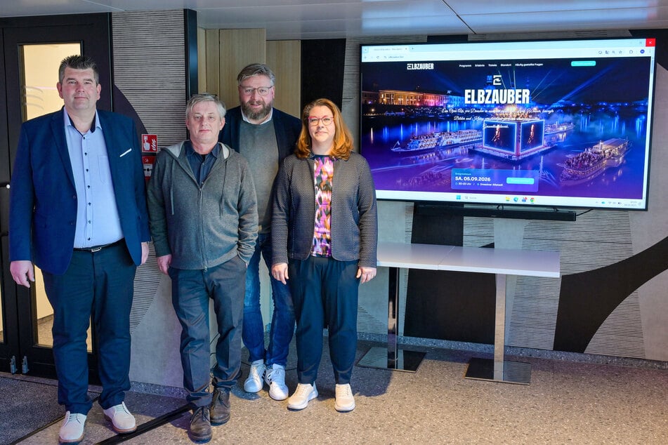 Laden zum Mega-Event ein: Flottenchef Stefan Bloch (45, v.l.), Filmnächte-Geschäftsführer Matthias Pfitzner (58), Regisseur Thomas Reiche (51) und Flottenchefin Astrid Rockel (45).