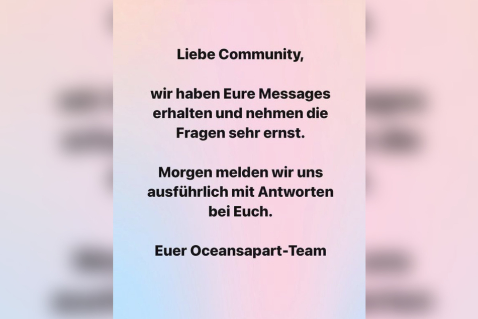 Oceans Apart gab am Montag auf Instagram bekannt, sich am Dienstag zu den Vorwürfen äußern zu wollen.