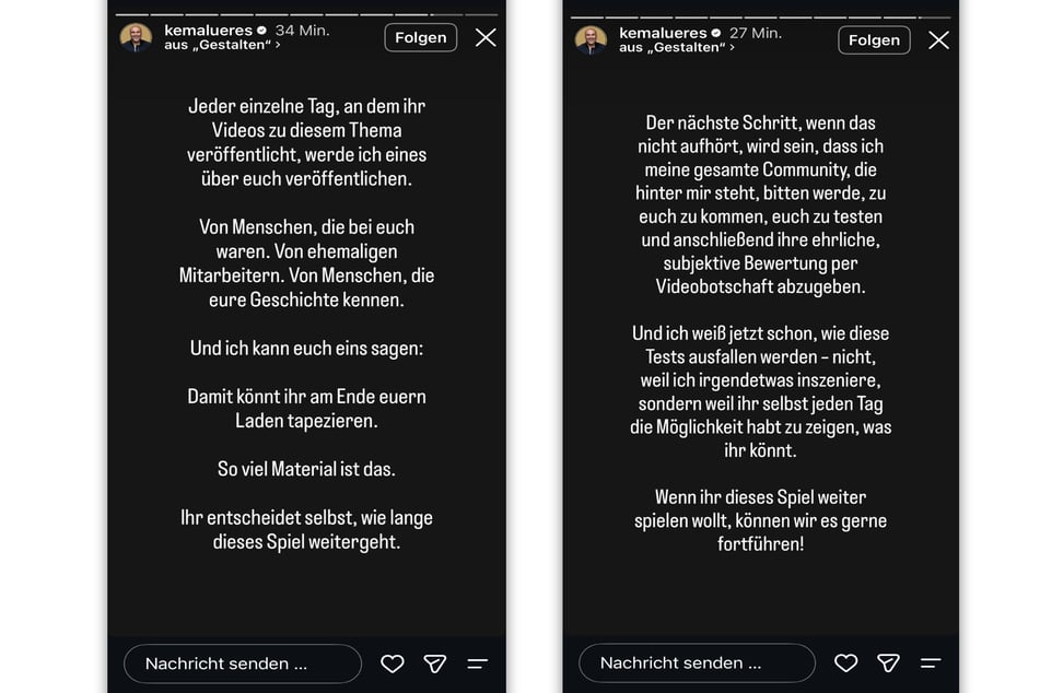 Kemal Üres nahm die Instagram-Storys zu dem Streit mit Timberjacks kurz nach ihrer Veröffentlichung wieder herunter, da er "keine weitere Eskalation in der Sache" wolle.