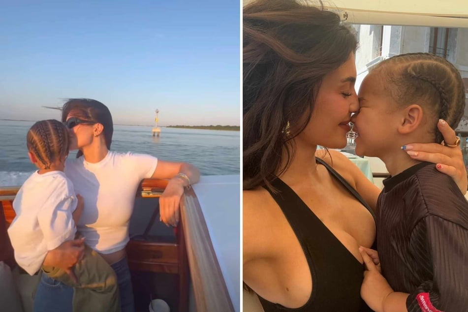 Kylie Jenner is seen snuggled up with her 2-year-old son Aire among the gorgeous canals of Venice.