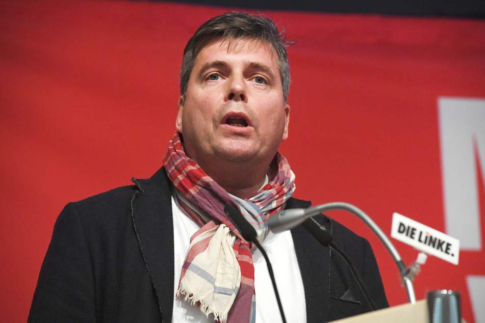 Der Landtagsabgeordnete Torsten Koplin spricht auf dem Landesparteitag der Partei Die Linke.