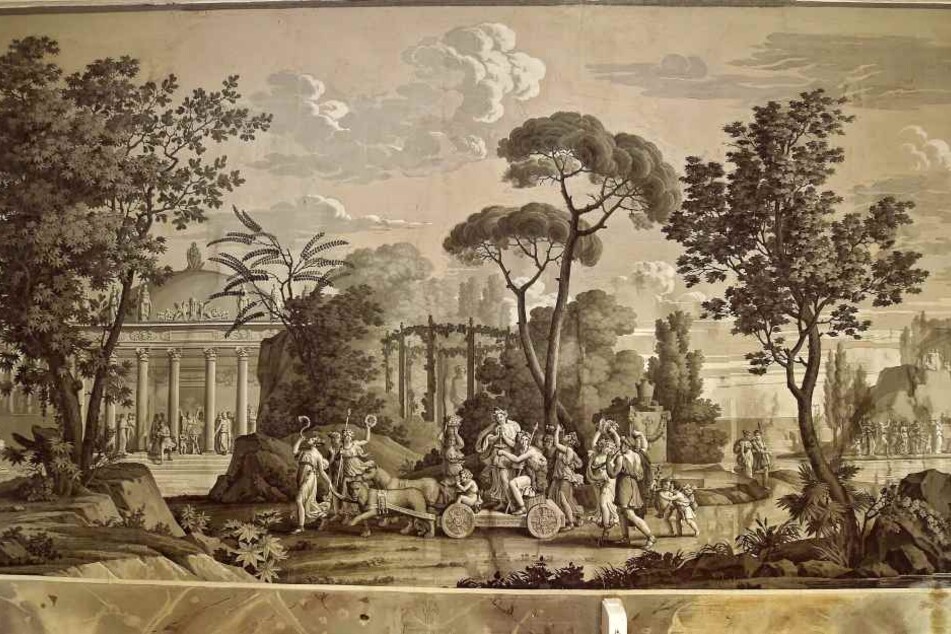 Ein zweiter Saal ist mit Pariser Tapeten aus dem Jahr 1828 ausgestaltet.