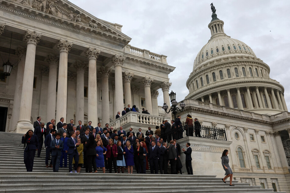 US House of Representatives members-elect gather for a group photo outside of the Capitol building in Washington DC.