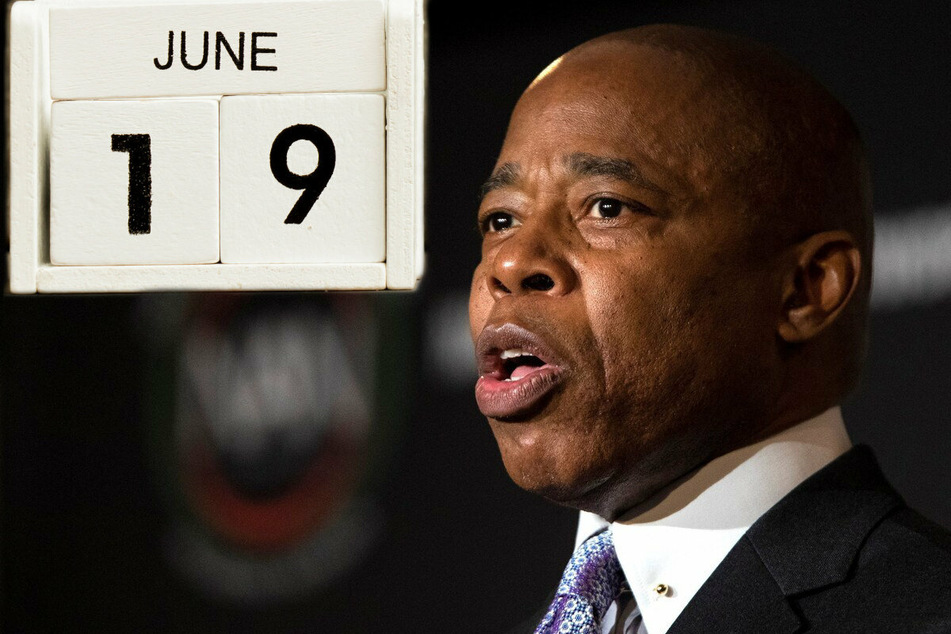 New York City mayor Eric Adams speaks to attendees during the National Action Network National Convention in New York, April 6.