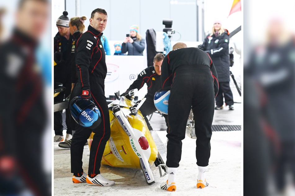 Fokussiert, der Blick auf die Zeit gerichtet: Francesco Friedrich (35, l.) erwartet am Wochenende keine Siege auf der Heimbahn.