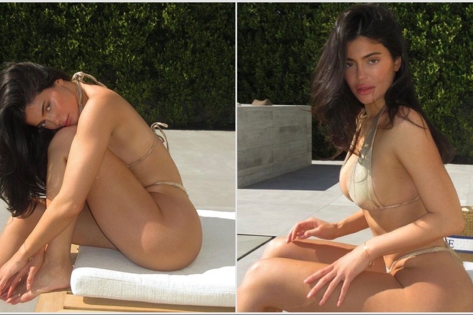 Kylie Jenner goes gold mode while modeling Good American's swimwear line