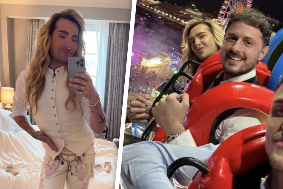 Gemeinsam wagten sich Bill Kaulitz (36) und Jannik Kontalis (29) auf den Free-Fall-Tower.