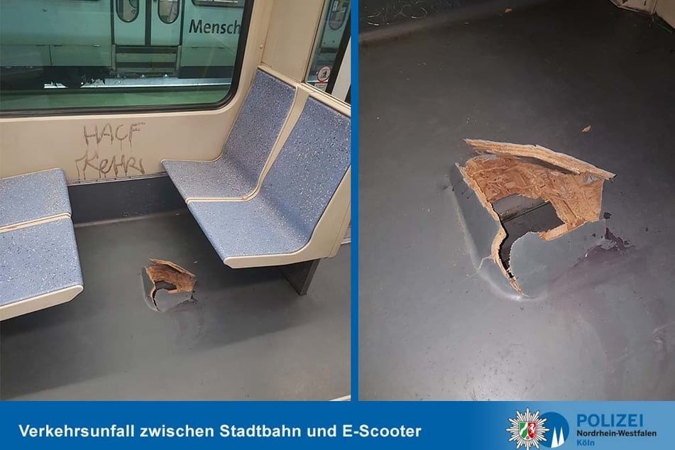 Nach der Kollision einer Straßenbahn mit einem E-Scooter hatte die Bahn ein Loch im Boden.