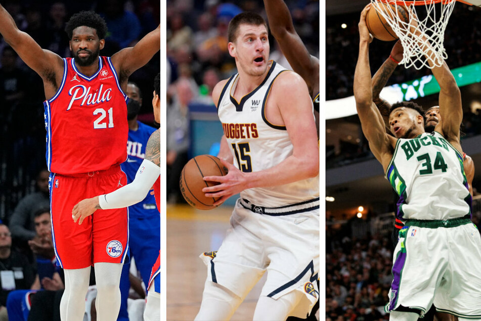 Joel Embiid (l.), Nikola Jokic (c.), and Giannis Antetokounmpo (r.) were named as finalists on Monday for this year's NBA MVP award.
