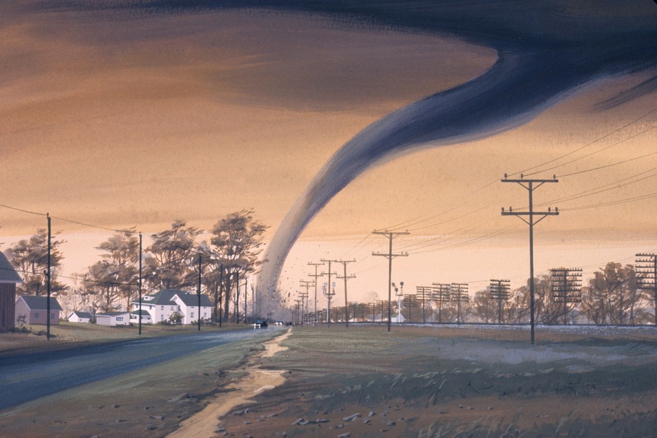 Artist's rendition of a tornado destroying a structure from the National Oceanic and Atmospheric Administration Photo Library.