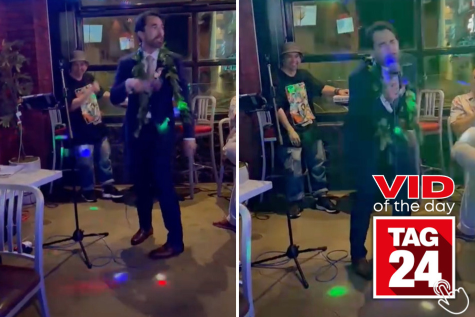 Today's Viral Video of the Day features a man whose confidence shines at a karaoke bar when he starts to sing a meme version of a song after getting hitched!