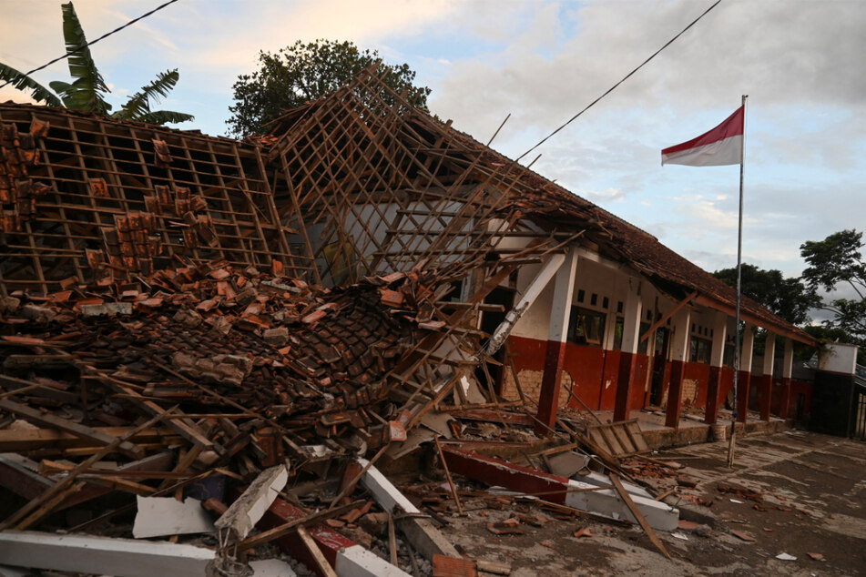 A collapsed school building following an earthquake in Cianjur, West Java province, Indonesia, on Monday.