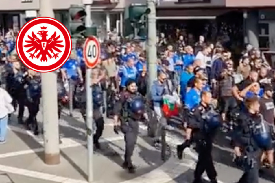 Unter Polizeischutz marschierten die Levski-Fans durch Frankfurts Straßen.