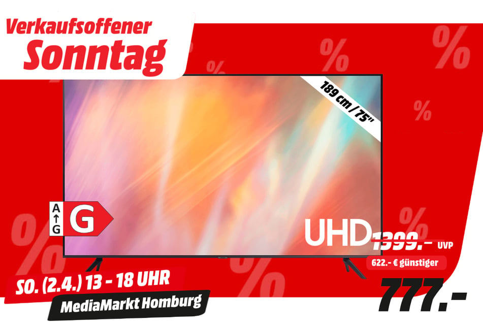 75-Zoll Samsung-Fernseher für 777 statt 1.399 Euro.