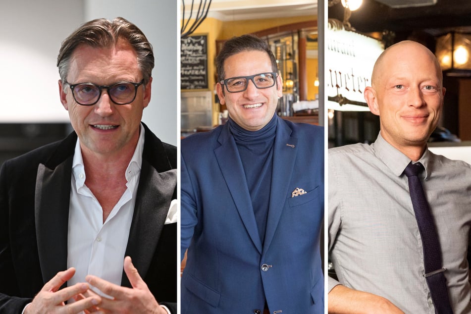 Dinnershow-Profi Mirco Meinel (53, l.), Carolaschlösschen-Wirt Moyd Karrum (45, M.) und "Trompeter"-Wirt Stefan Flügge (36, r.) sind für die Gänsesaison gerüstet.