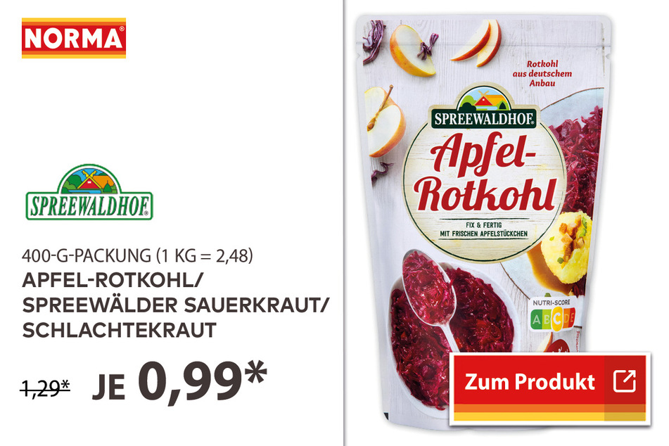Apfelrotkohl/Spreewälder Sauerkraut für 0,99 Euro.