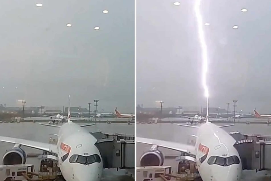 A British Airways passenger filmed a lightning strike on his plane at an airport in São Paulo, Brazil in this amazing viral video!