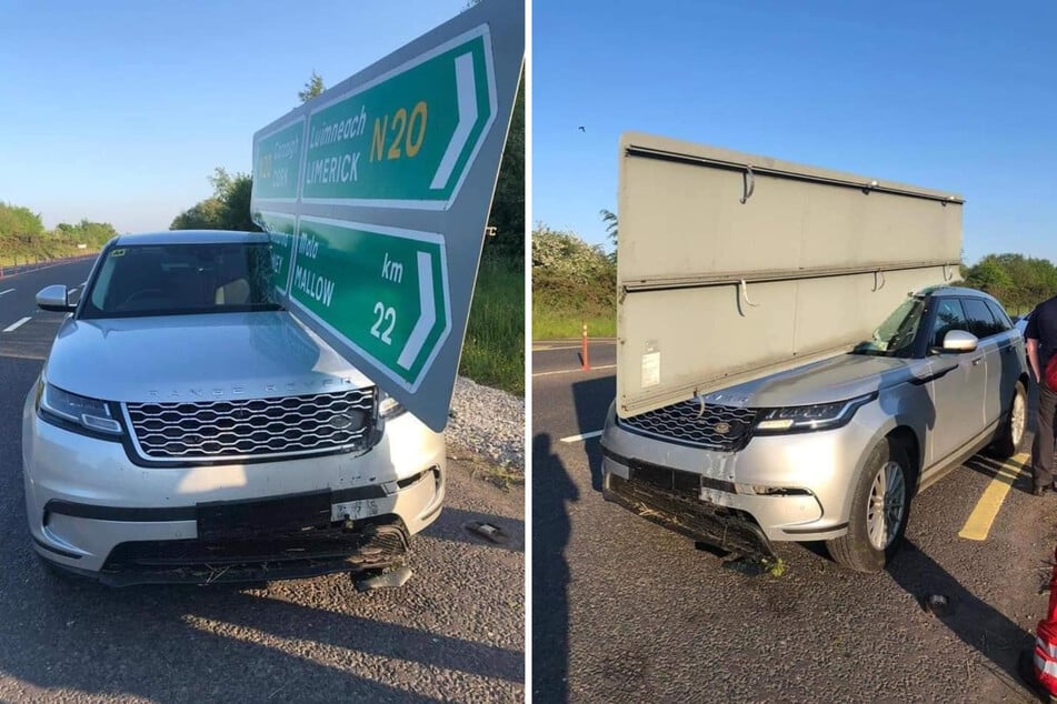 Das Schild schlug genau über dem Beifahrersitz ein. Wie durch ein Wunder gab es bei dem Unfall dennoch keine Verletzten.