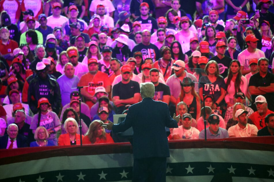 Donald Trump speaks at an evening campaign rally in Uniondale on Long Island on September 18, 2024 in Uniondale, New York.