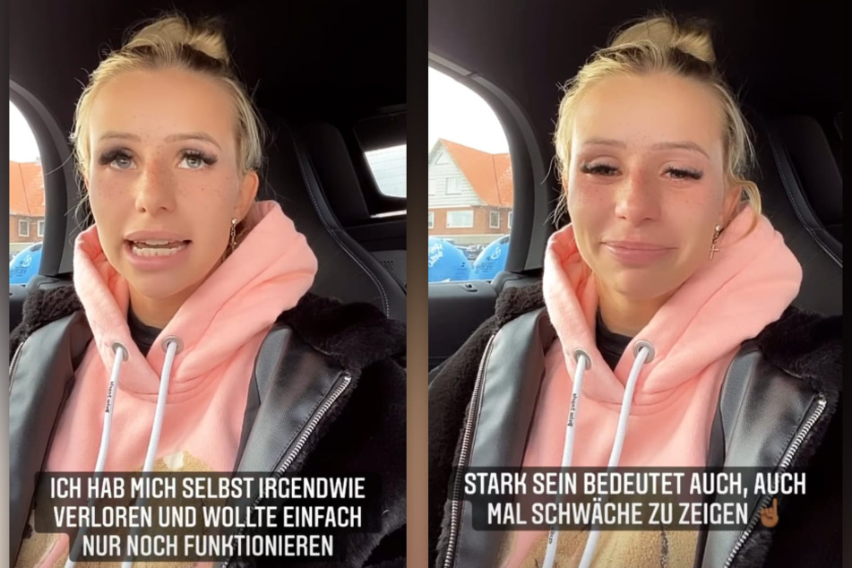 Carina Spack (24) kämpft in einer Instagram-Story mit den Tränen. (Fotomontage)