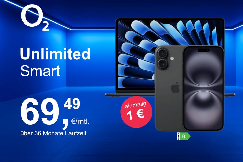 Bei o2 gibt's das iPhone 16 mit MacBook Air 13 für nur 1 Euro.