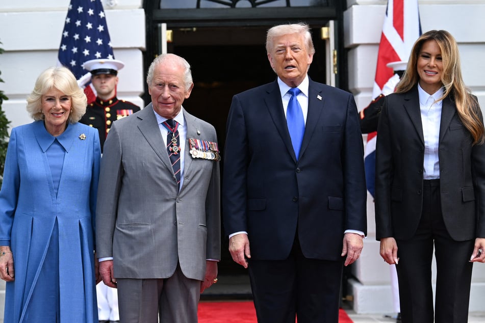 (From l. to r.) Queen Camilla, King Charles, President Trump, and First Lady Melania Trump bid a formal farewell on Thursday.