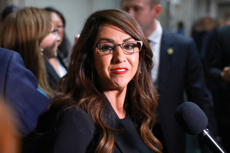 Colorado Representative Lauren Boebert leaving a House Republican caucus meeting in Washington DC on October 11, 2023.