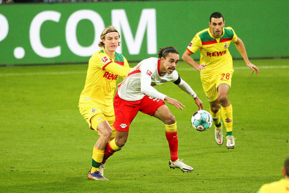 Yussuf Poulsen (center, here against Cologne's Sebastiaan Bornauw) did not develop offensively and was replaced by Emil Forsberg during the break.