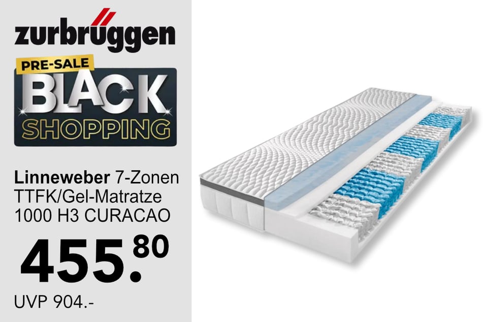 Die Linneweber 7-Zonen TTFK/Gel-Matratze 1000 H3 CURACAO für 455,80 statt 904 Euro.