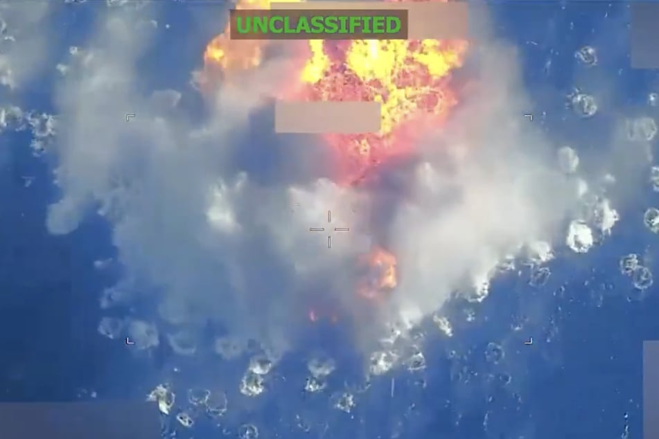 A screenshot from a video shared to X by US Southern Command on May 29, 2026, shows a boat in the eastern Pacific engulfed in flames after it is struck by American forces.