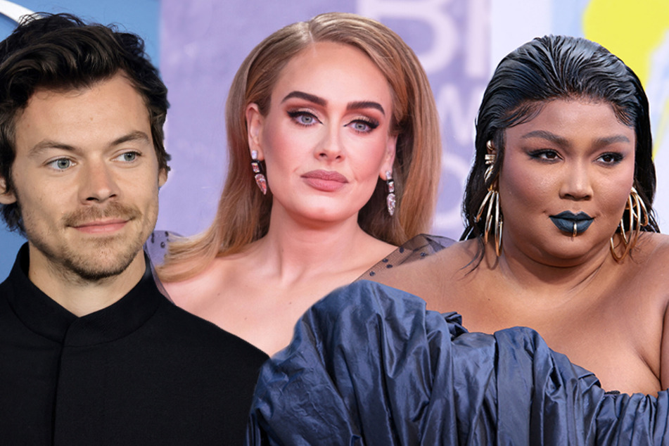 Harry Styles (l), Adele (c), and Lizzo are all nominated at the 65th Annual Grammy Awards.