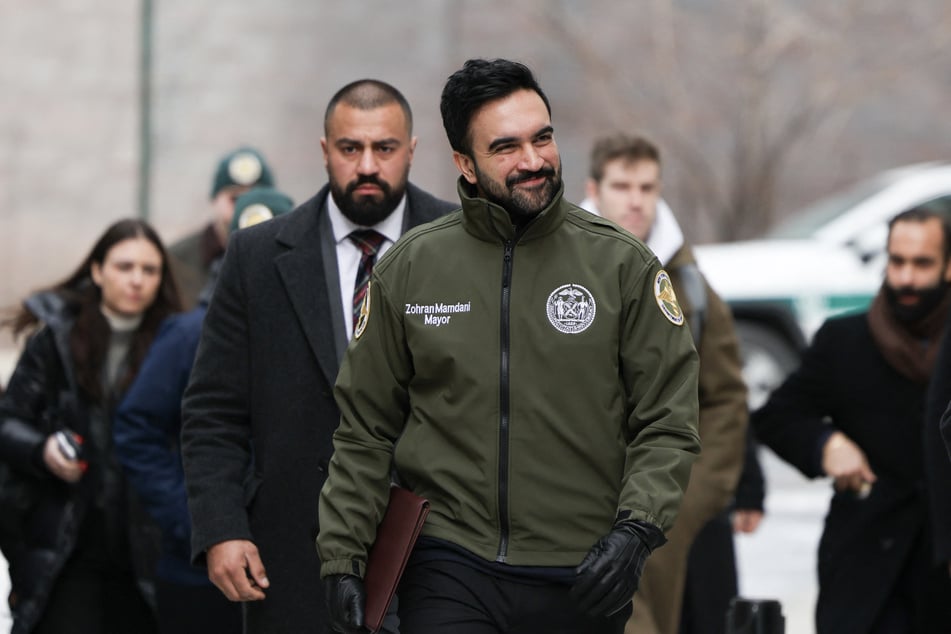 New York City Mayor Zohran Mamdani arrives at a salt depot to speak at a news conference about preparations for the winter storm on January 24, 2026.