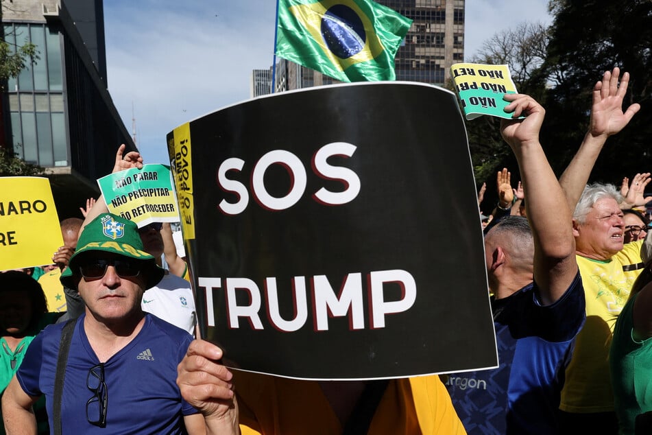 Supporters of former Brazilian President Jair Bolsonaro attend a demonstration against the Supreme Court's measures in his trial in São Paulo on August 3, 2025.