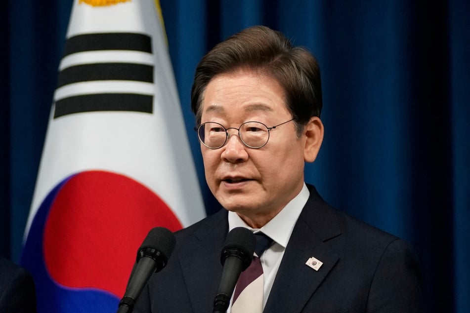 Newly elected South Korean President Lee Jae-myung speaks during a press conference at the presidential office in Seoul on June 4, 2025.