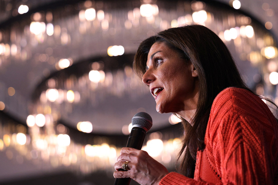 Republican presidential candidate Nikki Haley speaks at a campaign rally ahead of the New Hampshire primary election in Salem on January 22, 2024.