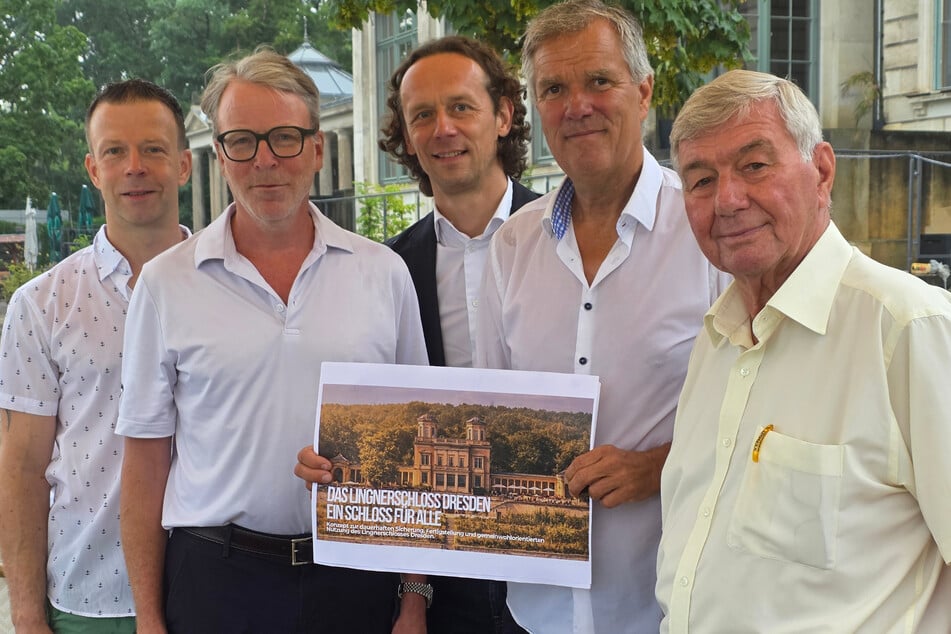 Neues Bündnis bietet 1,7 Millionen Euro: Patrick Kolbe (45, v.l.), Christoph Deutsch (58), Frank Wießner (52), Carsten Dietmann (63), Eberhard Reissmann (83).